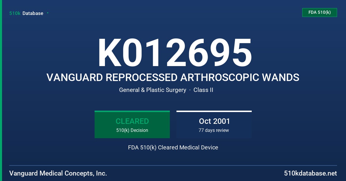 K012695 VANGUARD REPROCESSED ARTHROSCOPIC WANDS FDA 510(k) Cleared Medical Device