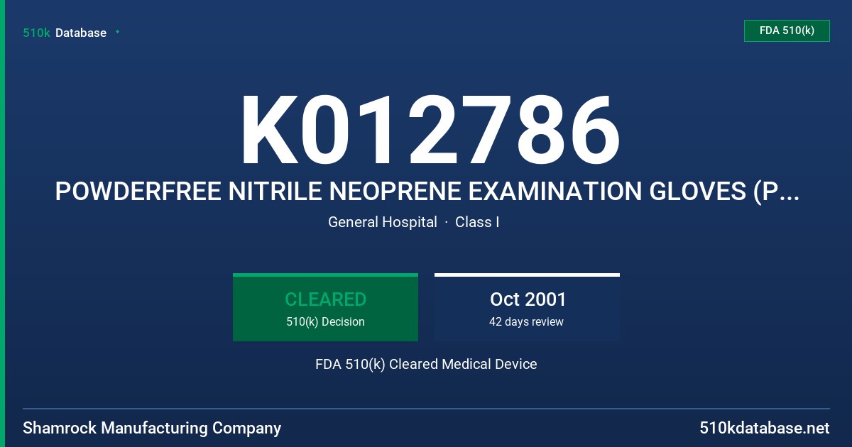 K012786 POWDERFREE NITRILE NEOPRENE EXAMINATION GLOVES (PULPLE) FDA 510(k) Cleared Medical Device