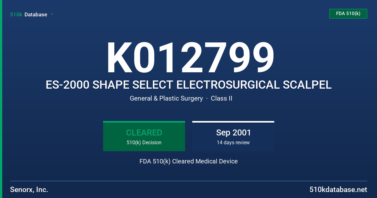 K012799 ES-2000 SHAPE SELECT ELECTROSURGICAL SCALPEL FDA 510(k) Cleared Medical Device