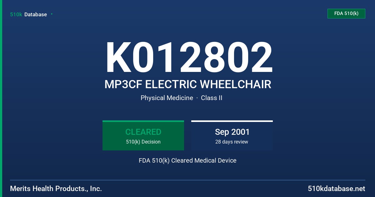 K012802 MP3CF ELECTRIC WHEELCHAIR FDA 510(k) Cleared Medical Device