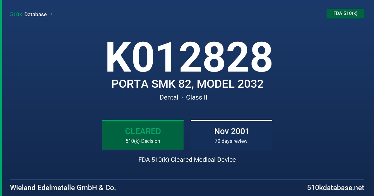 K012828 PORTA SMK 82, MODEL 2032 FDA 510(k) Cleared Medical Device