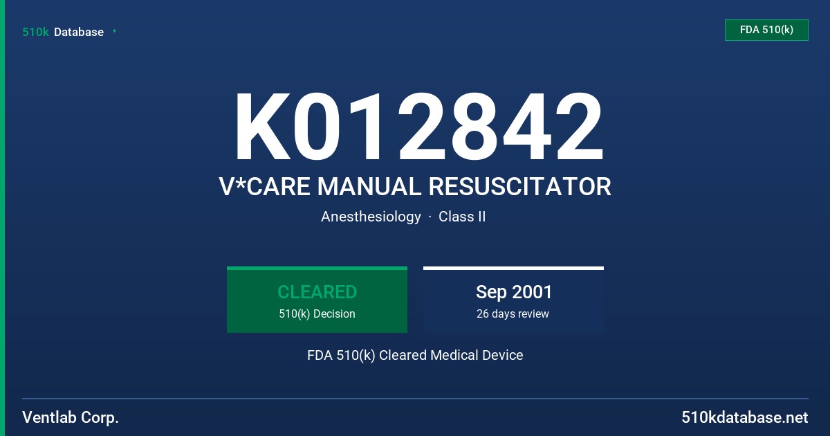K012842 V*CARE MANUAL RESUSCITATOR FDA 510(k) Cleared Medical Device