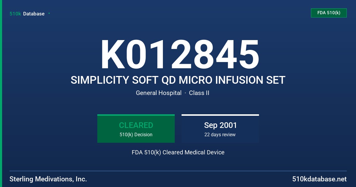 K012845 SIMPLICITY SOFT QD MICRO INFUSION SET FDA 510(k) Cleared Medical Device