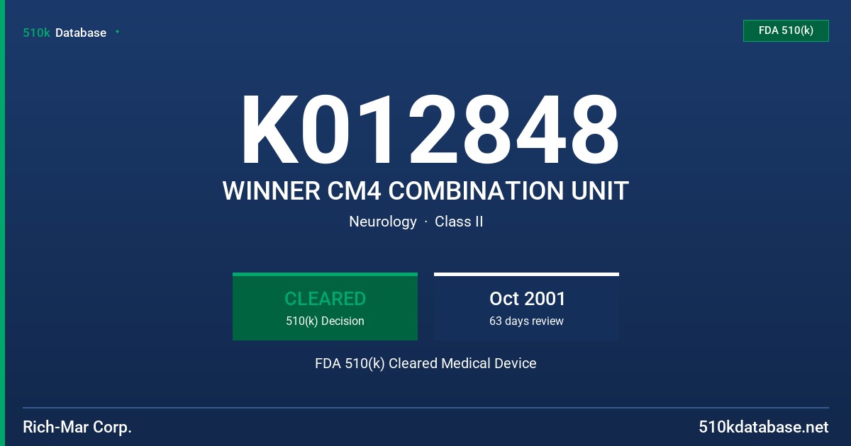 K012848 WINNER CM4 COMBINATION UNIT FDA 510(k) Cleared Medical Device