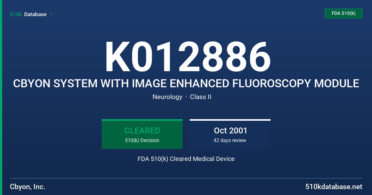K012886 CBYON SYSTEM WITH IMAGE ENHANCED FLUOROSCOPY MODULE FDA 510(k) Cleared Medical Device