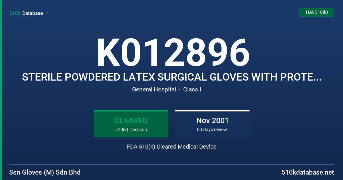 K012896 STERILE POWDERED LATEX SURGICAL GLOVES WITH PROTEIN LABELING CLAIM (200 MICROGRAMS OR LESS) FDA 510(k) Cleared Medical Device