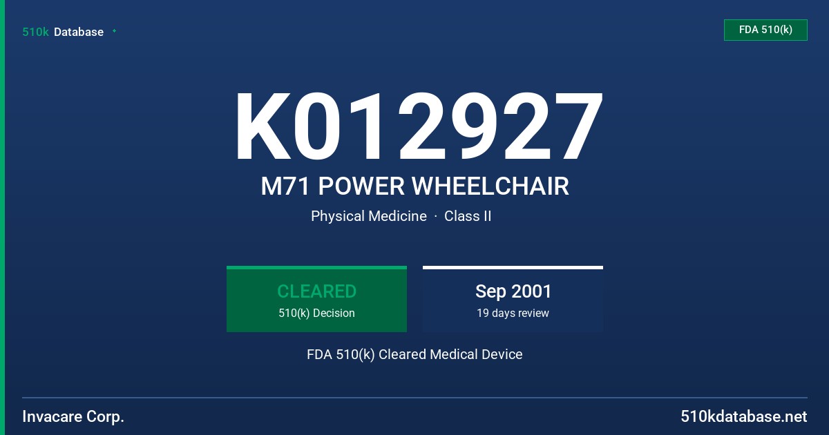 K012927 M71 POWER WHEELCHAIR FDA 510(k) Cleared Medical Device