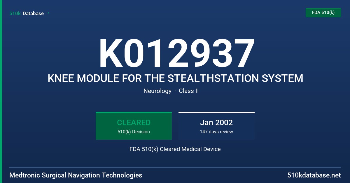 K012937 KNEE MODULE FOR THE STEALTHSTATION SYSTEM FDA 510(k) Cleared Medical Device