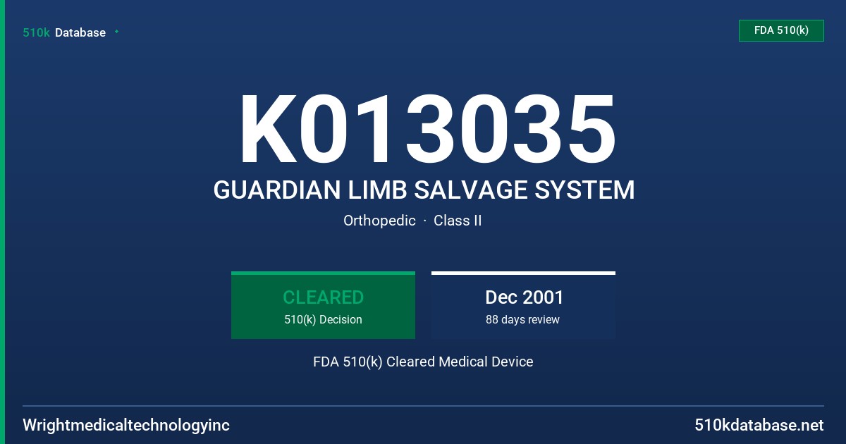 K013035 GUARDIAN LIMB SALVAGE SYSTEM FDA 510(k) Cleared Medical Device
