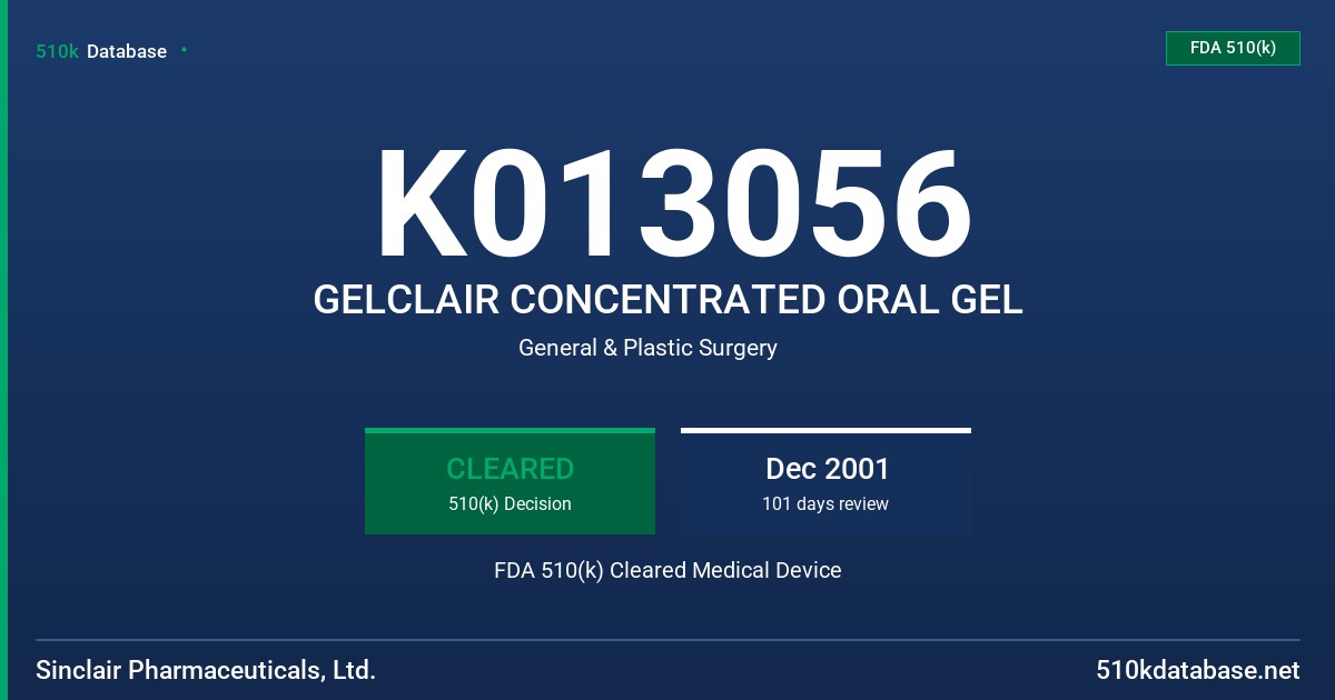 K013056 GELCLAIR CONCENTRATED ORAL GEL FDA 510(k) Cleared Medical Device