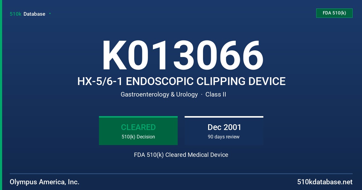 K013066 HX-5/6-1 ENDOSCOPIC CLIPPING DEVICE FDA 510(k) Cleared Medical Device