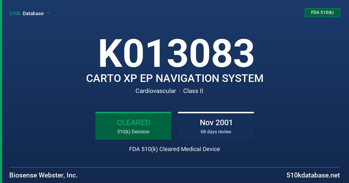 K013083 CARTO XP EP NAVIGATION SYSTEM FDA 510(k) Cleared Medical Device