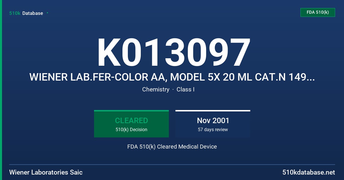K013097 WIENER LAB.FER-COLOR AA, MODEL 5X 20 ML CAT.N 1492003 FDA 510(k) Cleared Medical Device