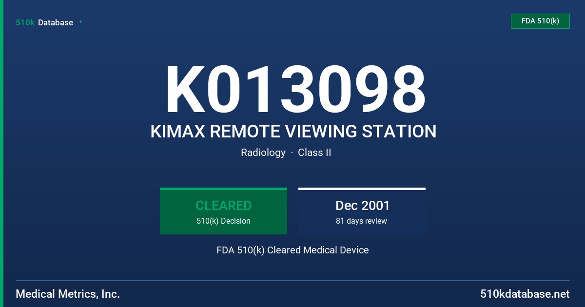K013098 KIMAX REMOTE VIEWING STATION FDA 510(k) Cleared Medical Device
