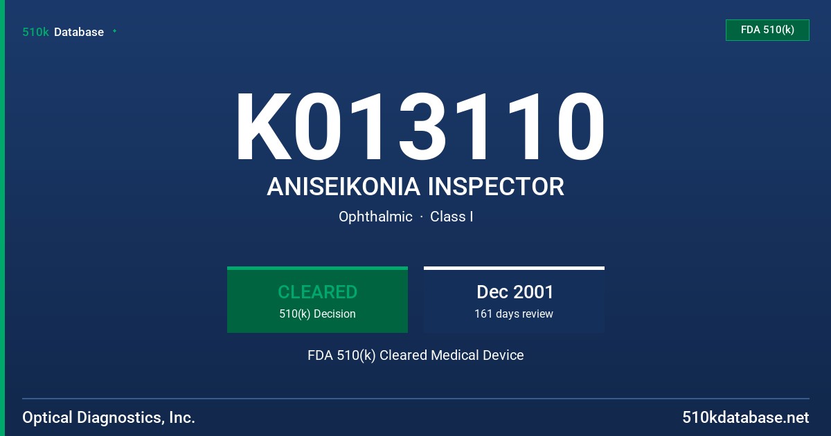 K013110 ANISEIKONIA INSPECTOR FDA 510(k) Cleared Medical Device