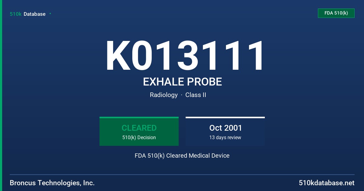 K013111 EXHALE PROBE FDA 510(k) Cleared Medical Device