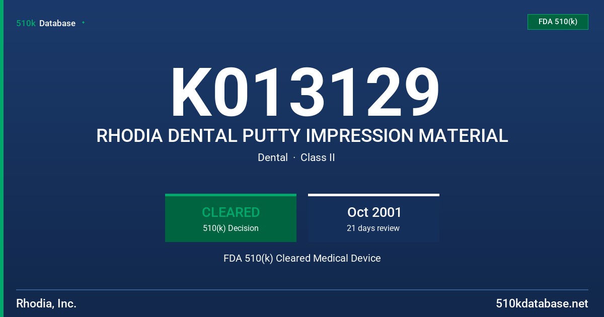 K013129 RHODIA DENTAL PUTTY IMPRESSION MATERIAL FDA 510(k) Cleared Medical Device