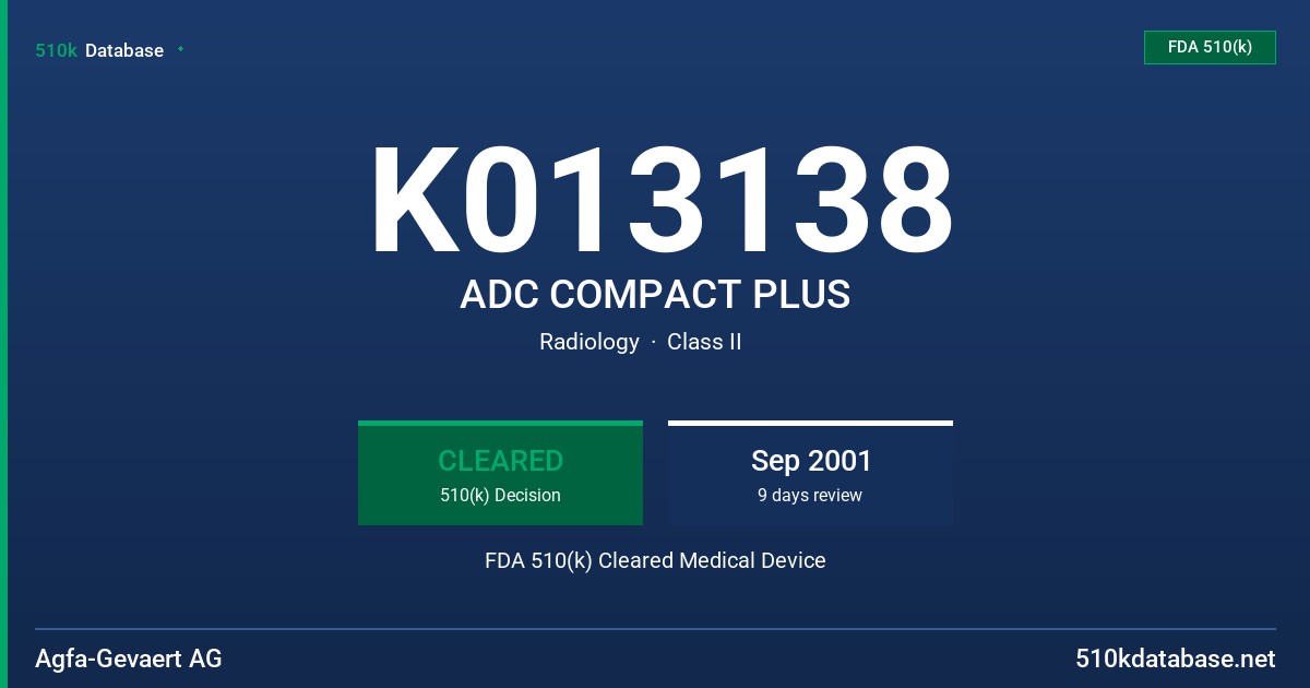 K013138 ADC COMPACT PLUS FDA 510(k) Cleared Medical Device
