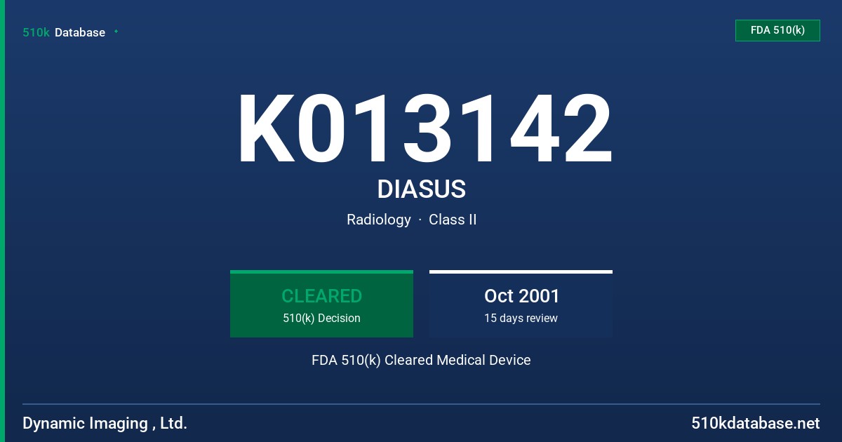 K013142 DIASUS FDA 510(k) Cleared Medical Device