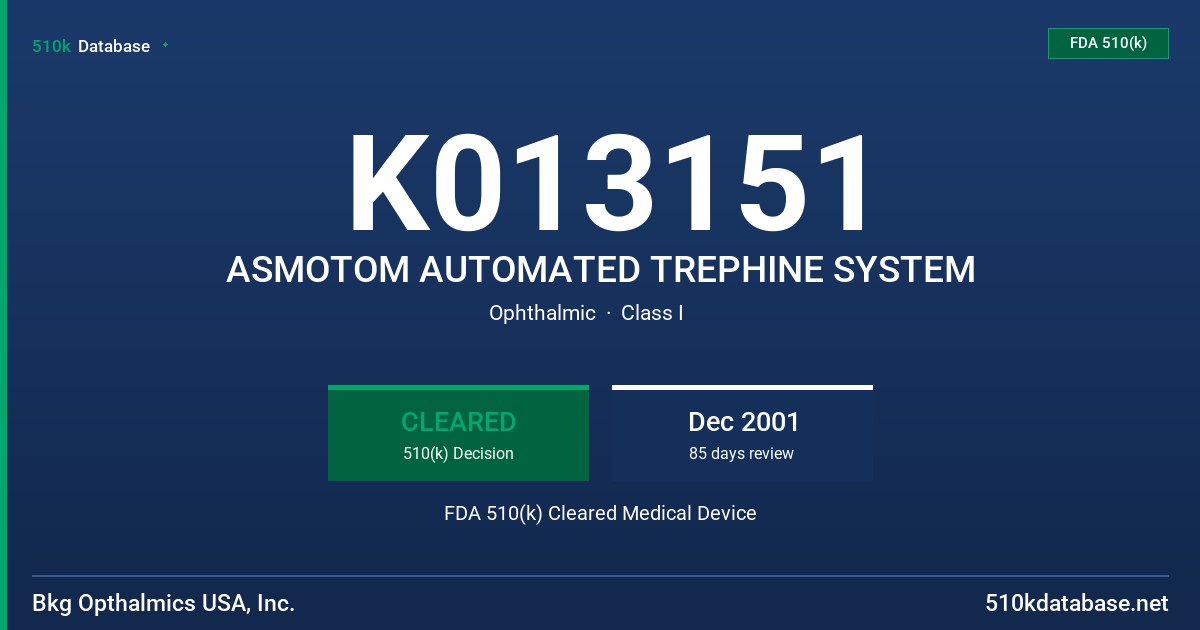 K013151 ASMOTOM AUTOMATED TREPHINE SYSTEM FDA 510(k) Cleared Medical Device