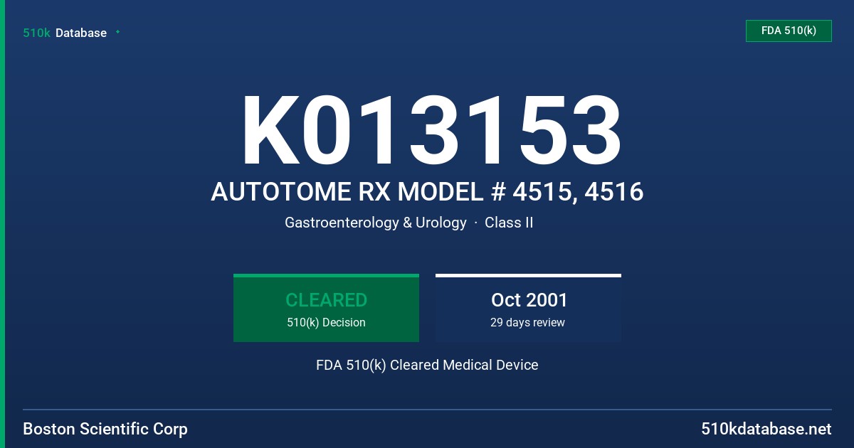 K013153 AUTOTOME RX MODEL # 4515, 4516 FDA 510(k) Cleared Medical Device