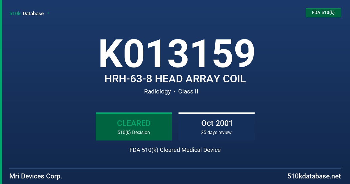 K013159 HRH-63-8 HEAD ARRAY COIL FDA 510(k) Cleared Medical Device
