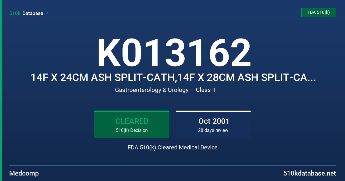 K013162 14F X 24CM ASH SPLIT-CATH,14F X 28CM ASH SPLIT-CATH, 14F X 32CM ASH SPLIT-CATH, 14FX36CM ASH SPLIT-CATH, 14F X 40CM ASH FDA 510(k) Cleared Medical Device