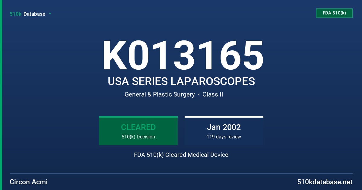 K013165 USA SERIES LAPAROSCOPES FDA 510(k) Cleared Medical Device
