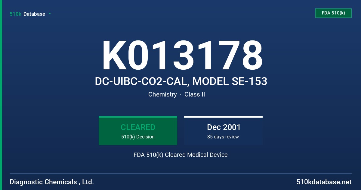 K013178 DC-UIBC-CO2-CAL, MODEL SE-153 FDA 510(k) Cleared Medical Device