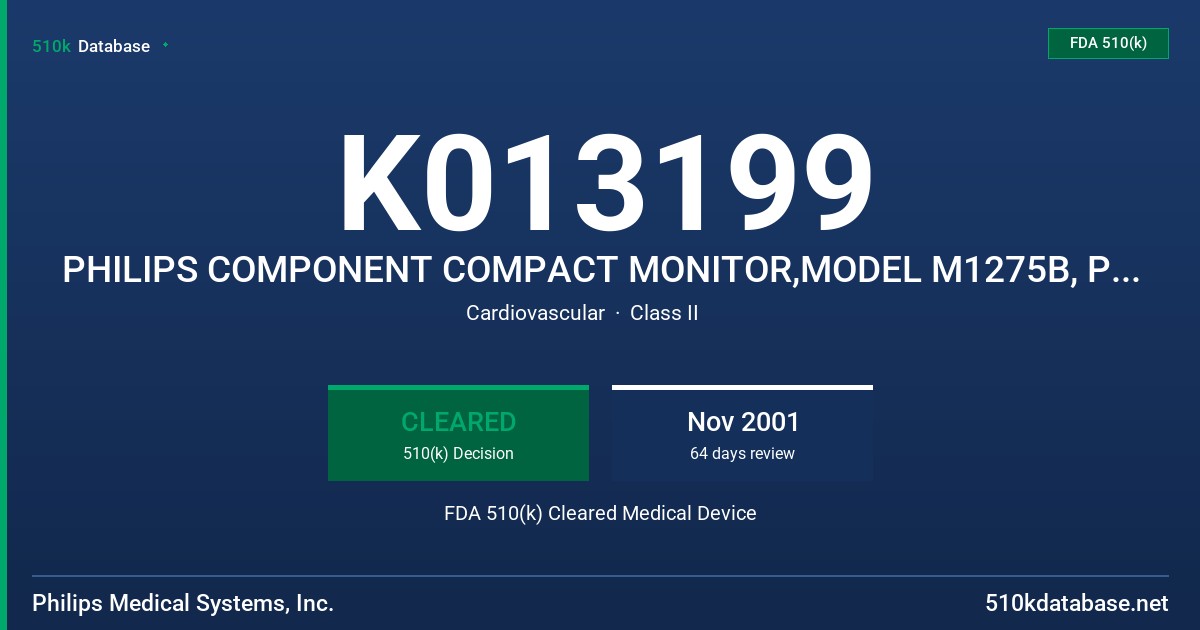 K013199 PHILIPS COMPONENT COMPACT MONITOR,MODEL M1275B, PHILIPS COMPENENT RACK, MODEL M1276B FDA 510(k) Cleared Medical Device