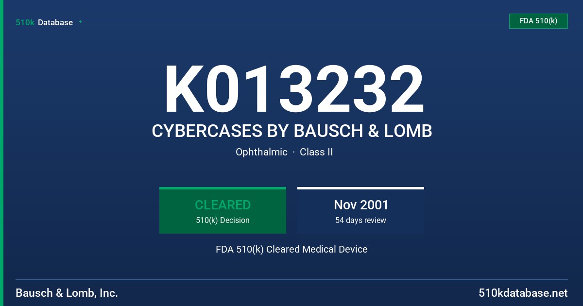 K013232 CYBERCASES BY BAUSCH & LOMB FDA 510(k) Cleared Medical Device