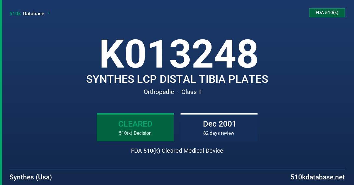 K013248 SYNTHES LCP DISTAL TIBIA PLATES FDA 510(k) Cleared Medical Device