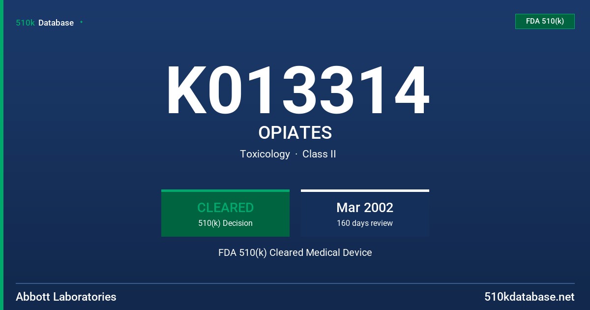 K013314 OPIATES FDA 510(k) Cleared Medical Device
