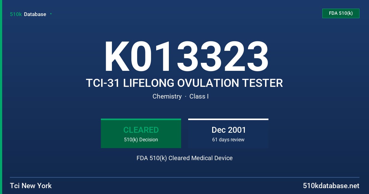 K013323 TCI-31 LIFELONG OVULATION TESTER FDA 510(k) Cleared Medical Device