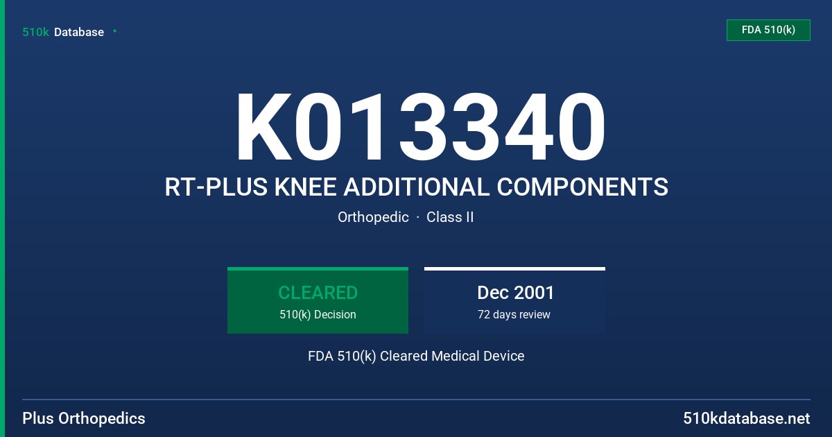 K013340 RT-PLUS KNEE ADDITIONAL COMPONENTS FDA 510(k) Cleared Medical Device
