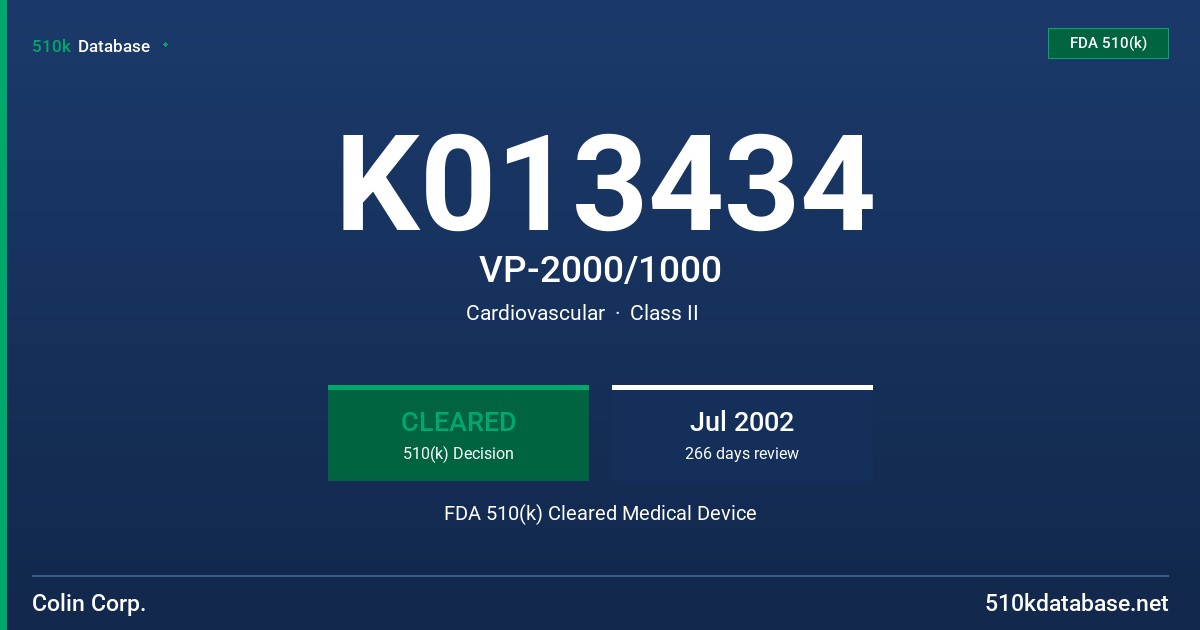 K013434 VP-2000/1000 FDA 510(k) Cleared Medical Device
