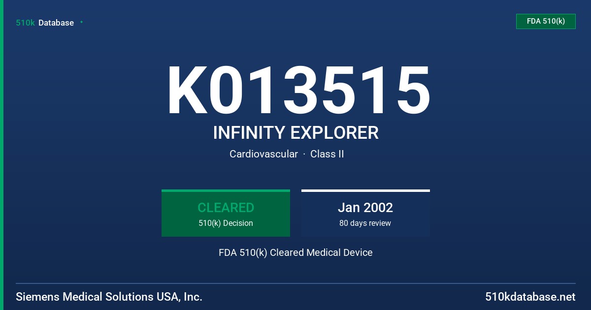 K013515 INFINITY EXPLORER FDA 510(k) Cleared Medical Device