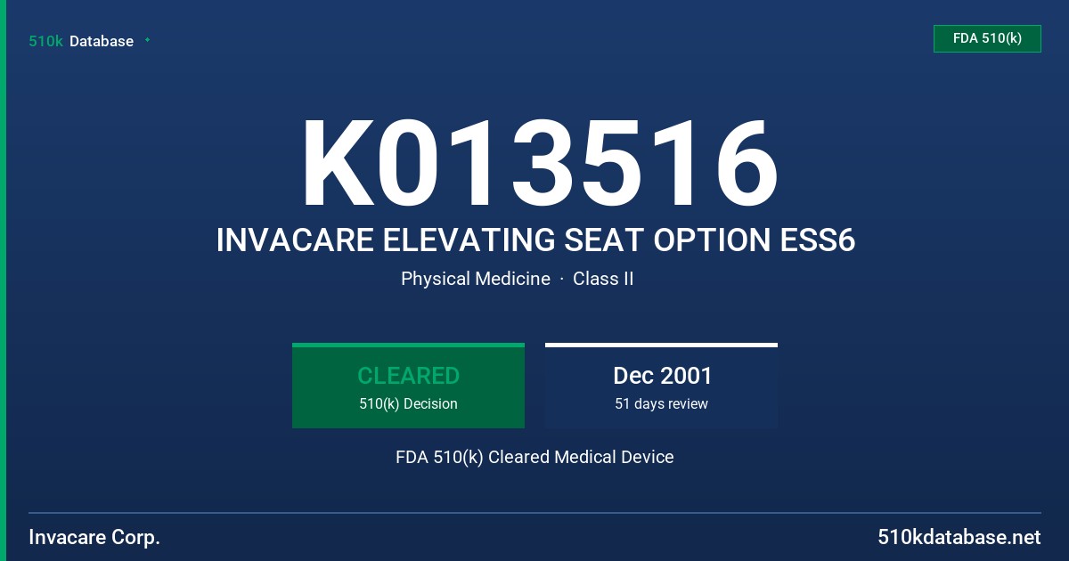 K013516 INVACARE ELEVATING SEAT OPTION ESS6 FDA 510(k) Cleared Medical Device