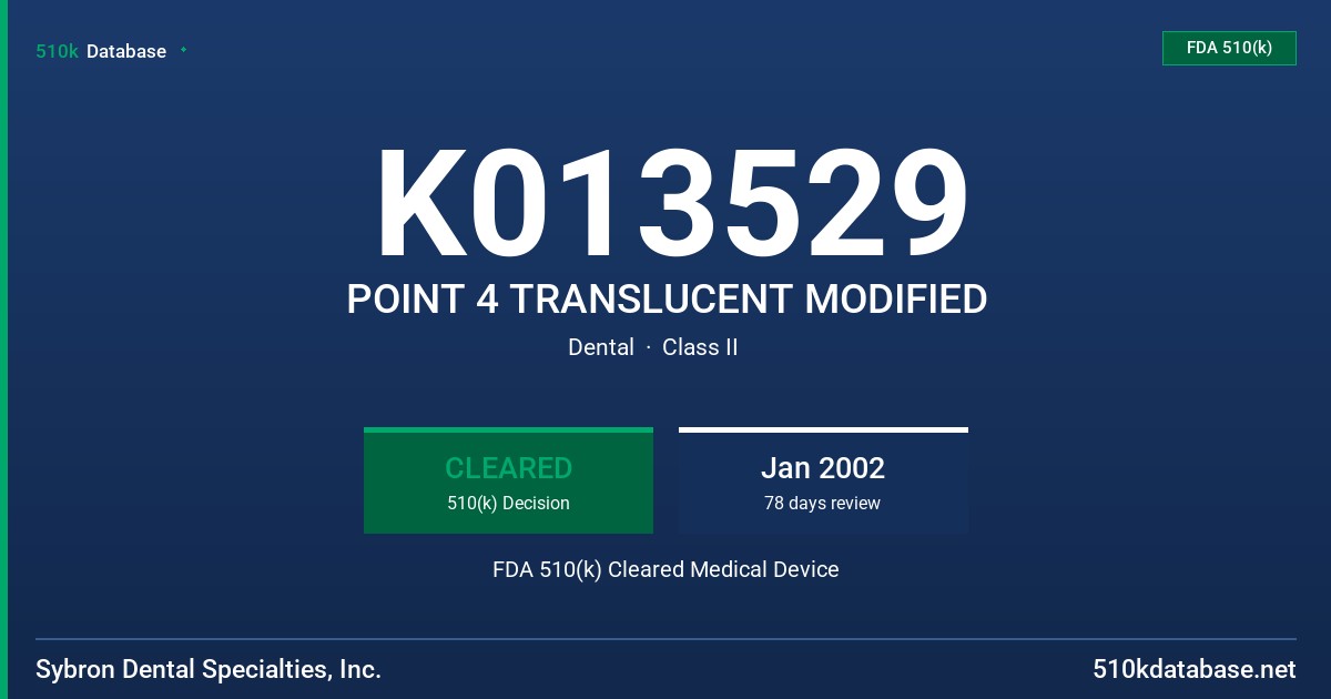 K013529 POINT 4 TRANSLUCENT MODIFIED FDA 510(k) Cleared Medical Device