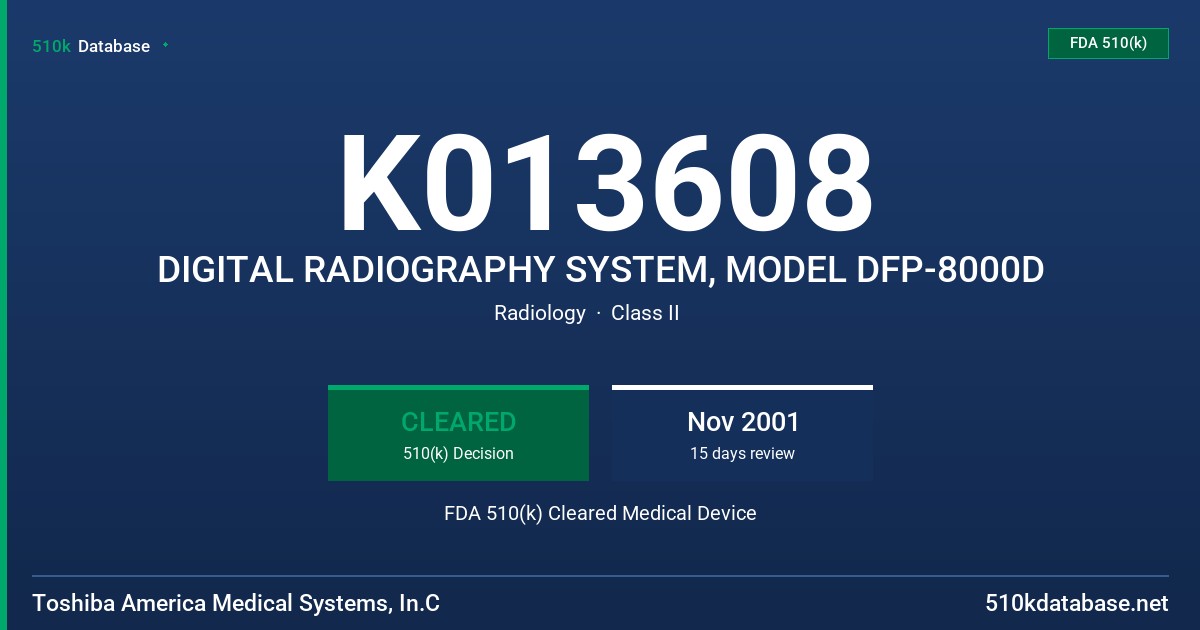 K013608 DIGITAL RADIOGRAPHY SYSTEM, MODEL DFP-8000D FDA 510(k) Cleared Medical Device