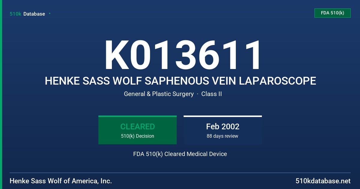 K013611 HENKE SASS WOLF SAPHENOUS VEIN LAPAROSCOPE FDA 510(k) Cleared Medical Device