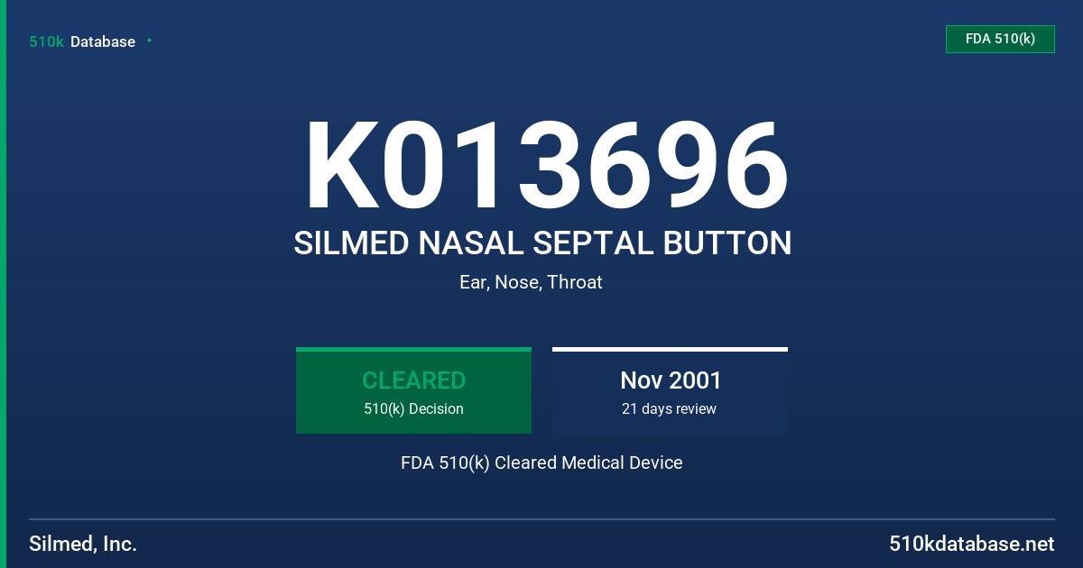 K013696 SILMED NASAL SEPTAL BUTTON FDA 510(k) Cleared Medical Device