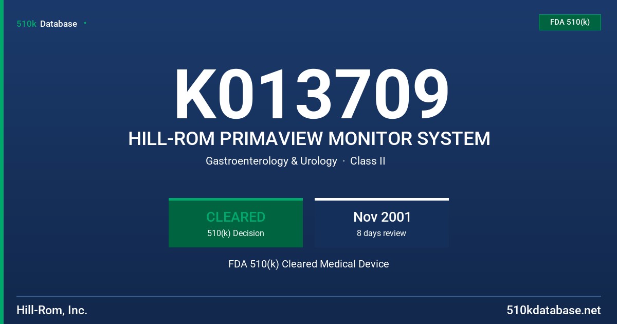 K013709 HILL-ROM PRIMAVIEW MONITOR SYSTEM FDA 510(k) Cleared Medical Device