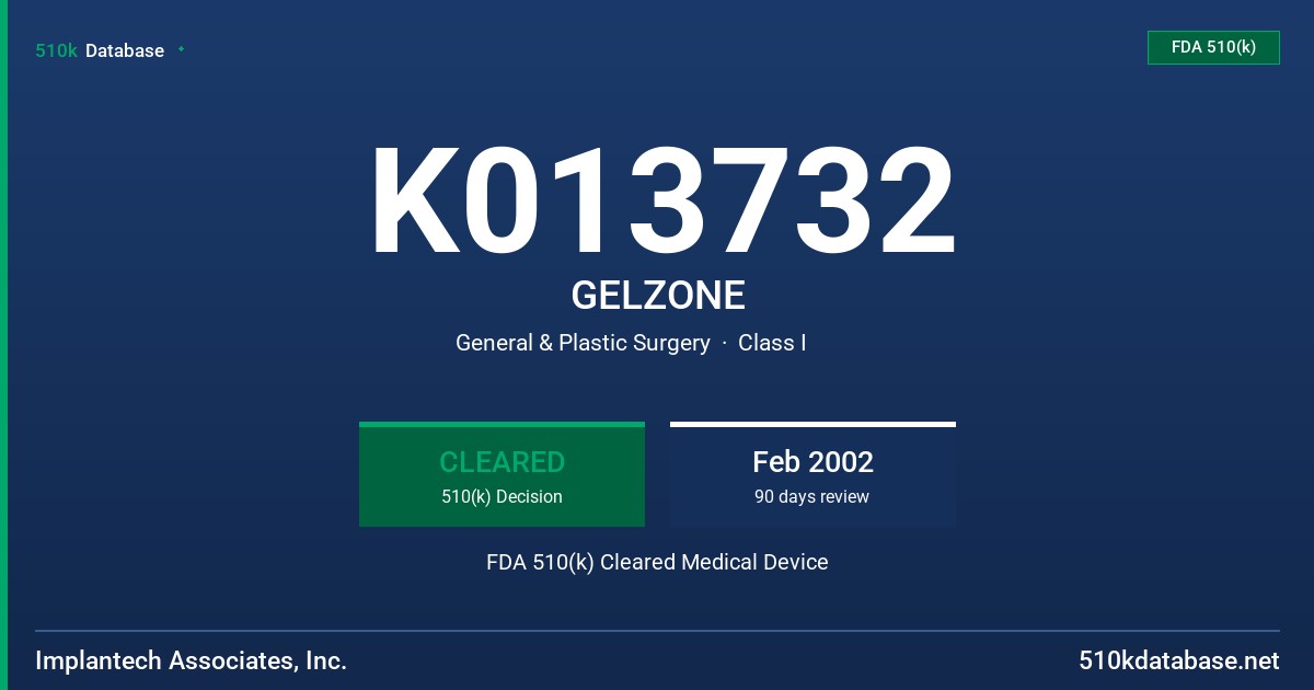 K013732 GELZONE FDA 510(k) Cleared Medical Device