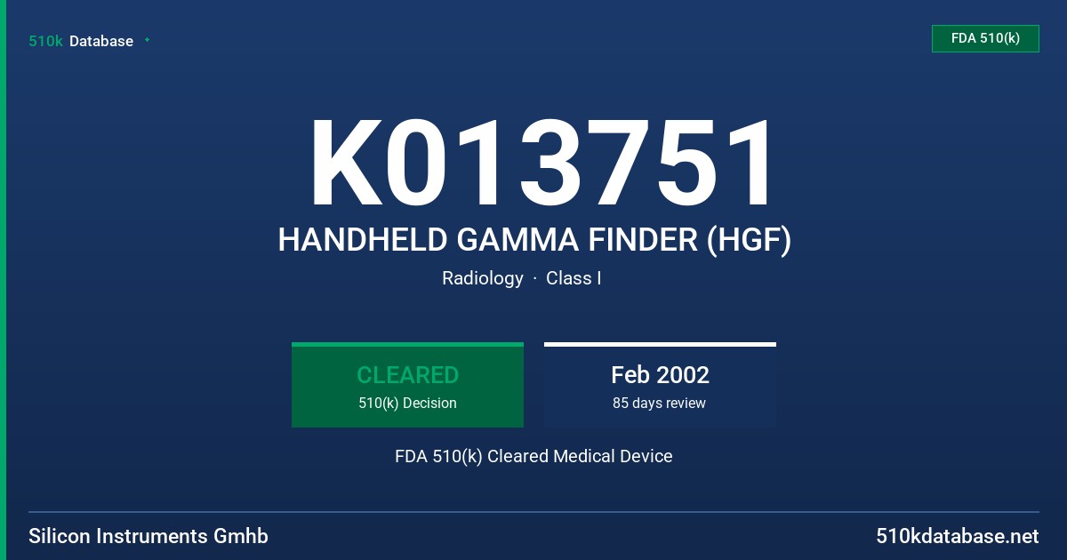 K013751 HANDHELD GAMMA FINDER (HGF) FDA 510(k) Cleared Medical Device