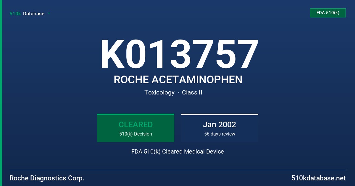 K013757 ROCHE ACETAMINOPHEN FDA 510(k) Cleared Medical Device