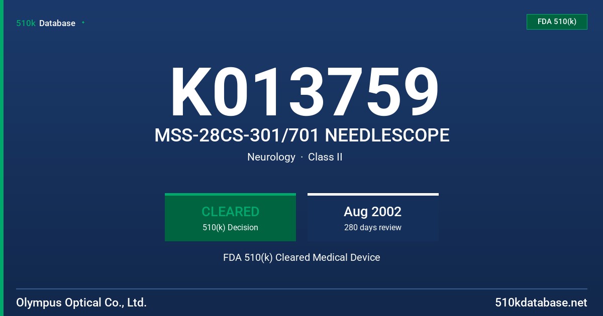 K013759 MSS-28CS-301/701 NEEDLESCOPE FDA 510(k) Cleared Medical Device