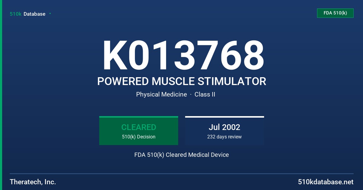 K013768 POWERED MUSCLE STIMULATOR FDA 510(k) Cleared Medical Device