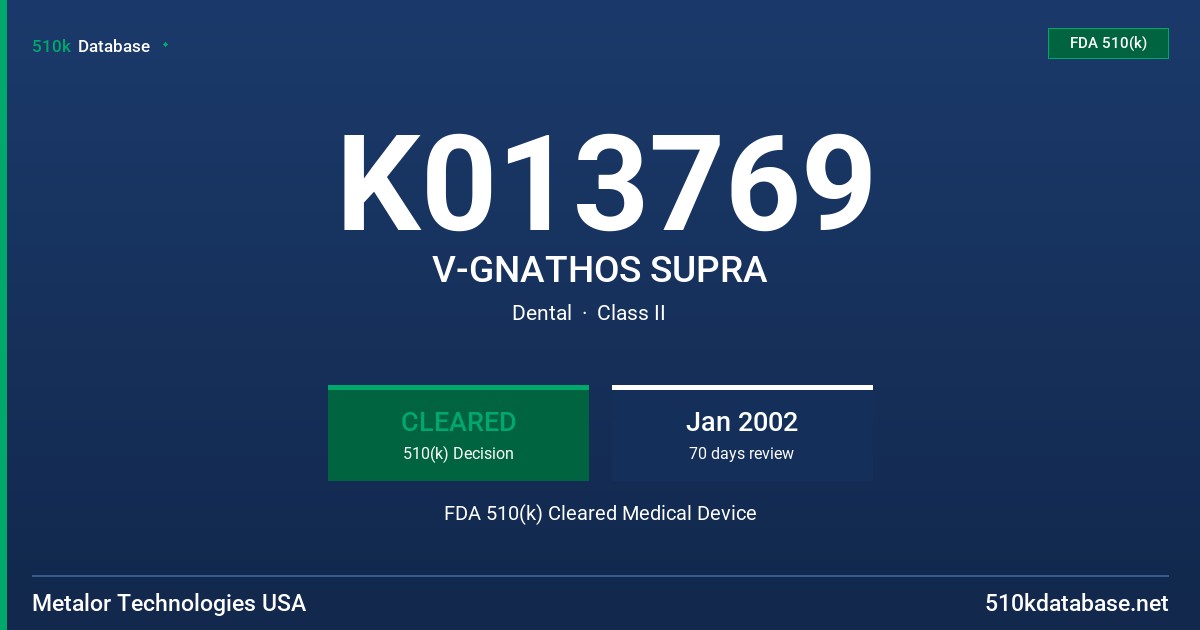K013769 V-GNATHOS SUPRA FDA 510(k) Cleared Medical Device