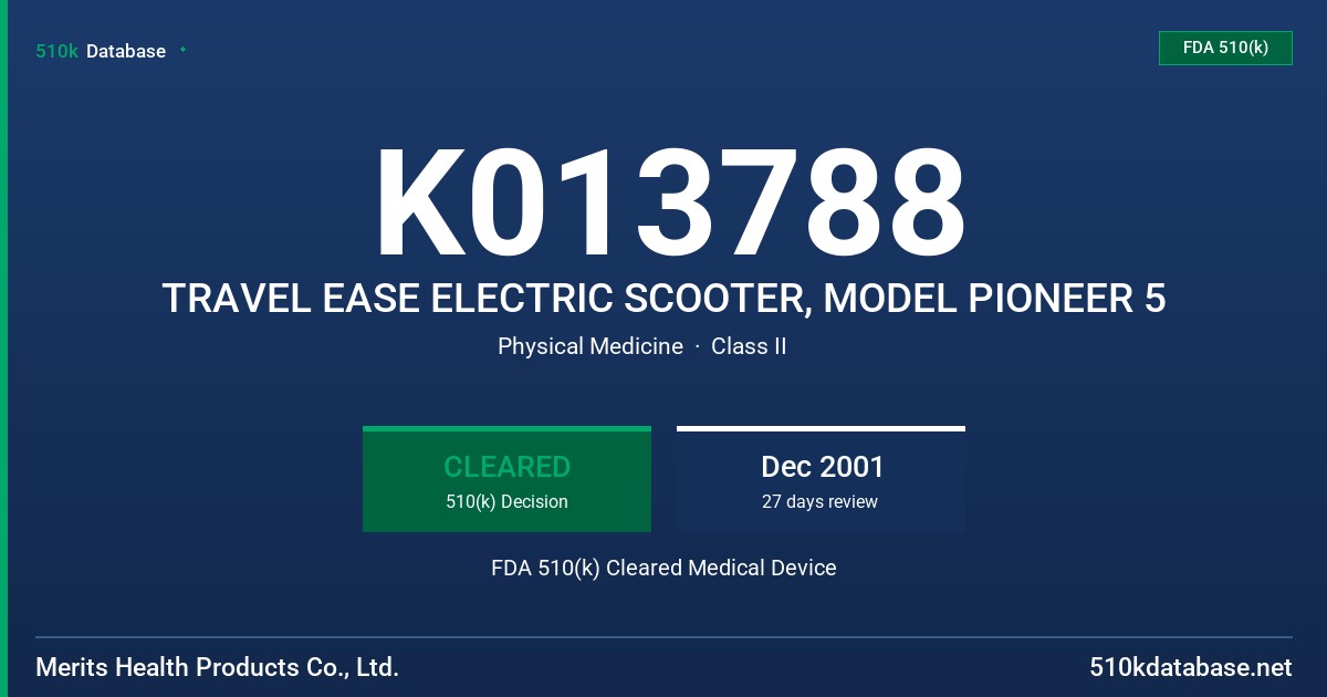 K013788 TRAVEL EASE ELECTRIC SCOOTER, MODEL PIONEER 5 FDA 510(k) Cleared Medical Device